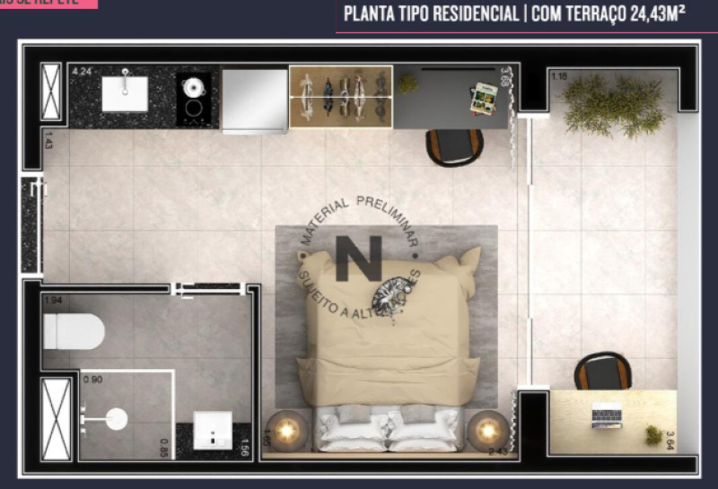 APARTAMENTO Nº 1510 CONDOMÍNIO ON FLÓRIDA, Av. Santo Amaro, 3800 - Brooklin, São Paulo - SP, 04556-400 - Área Priv. 24,43m² (Sem Vaga)